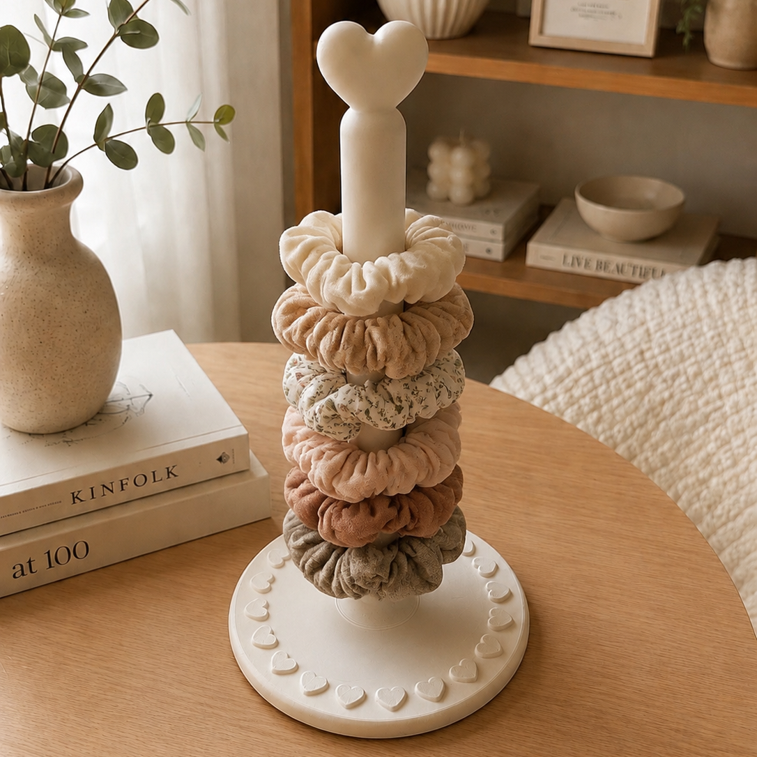 3D Printed Heart Scrunchie Holder Stand | Hair Bobble Storage Organiser | Minimalist Vanity Display