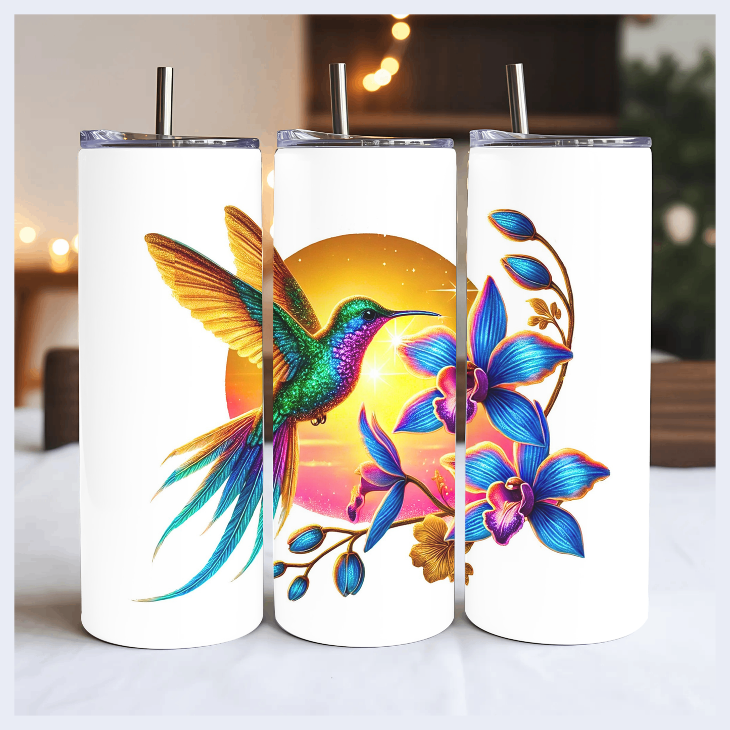 Vibrant Colourful Hummingbird Spring Design Tumbler 20oz