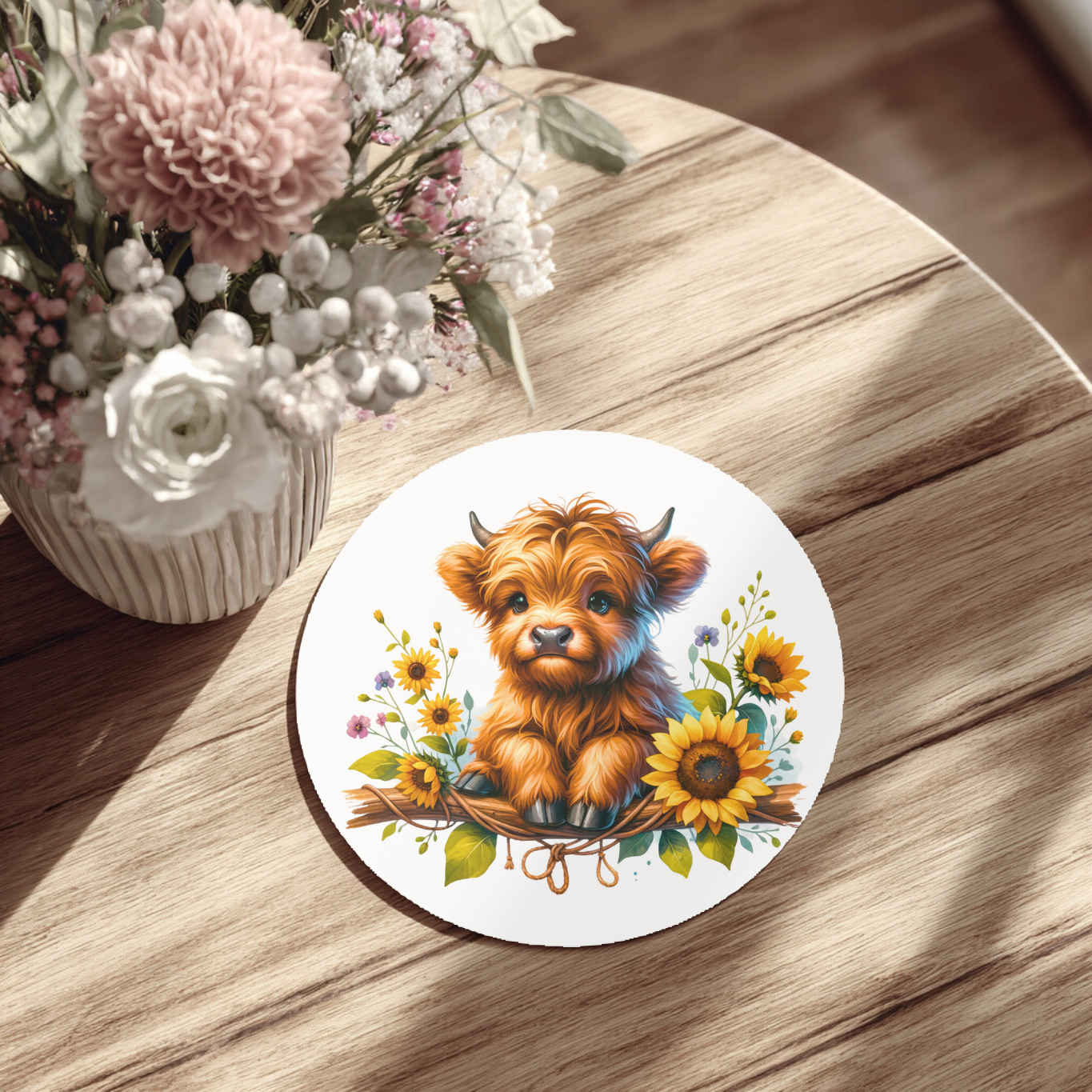 Sunflower Highland Cow 11oz Mug & Ceramic Coaster Set