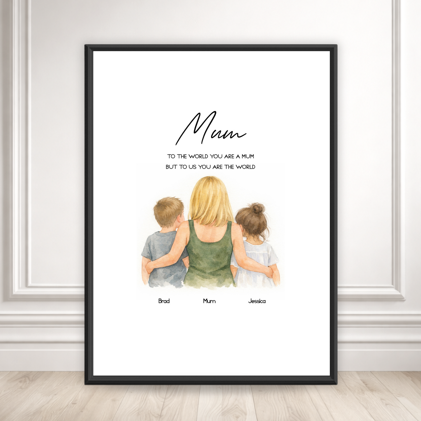Personalised Mum & Children with Names | Watercolour Sketch Style Art Print