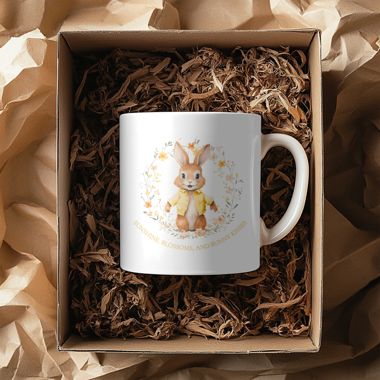 Sunshine, Blossom & Bunny Kisses Spring Yellow Design 11oz Mug