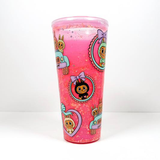 Pink Milk Labubu Vacation 24oz Snowglobe Tumbler | Ready To Ship