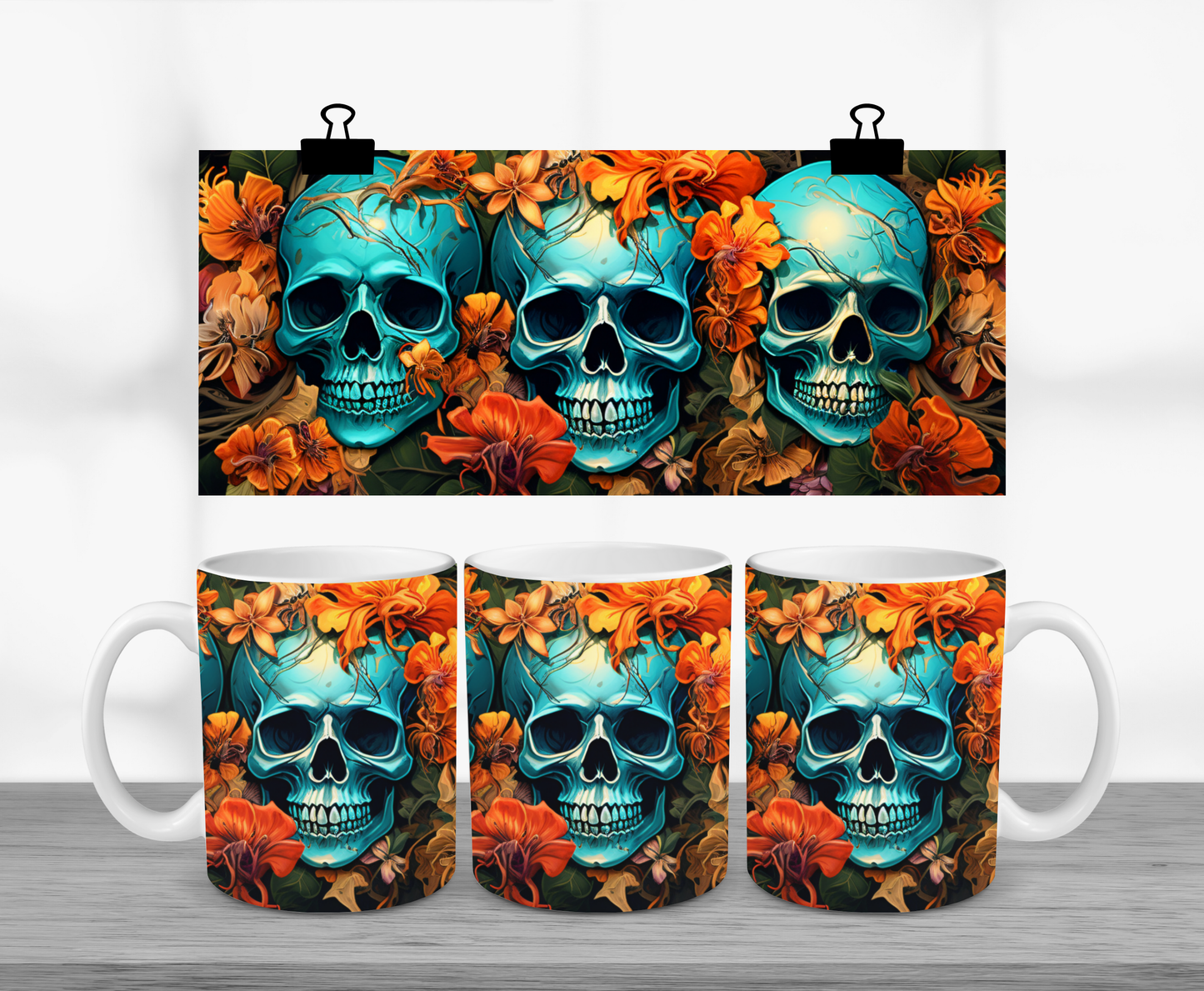 Blue Halloween Skulls 11oz Mug