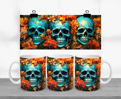 Blue Halloween Skulls 11oz Mug