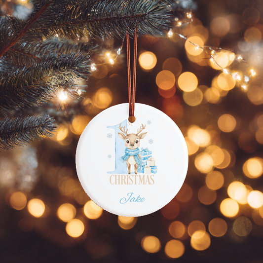 Personalised 1st Christmas Boy Ceramic Hanging Ornament