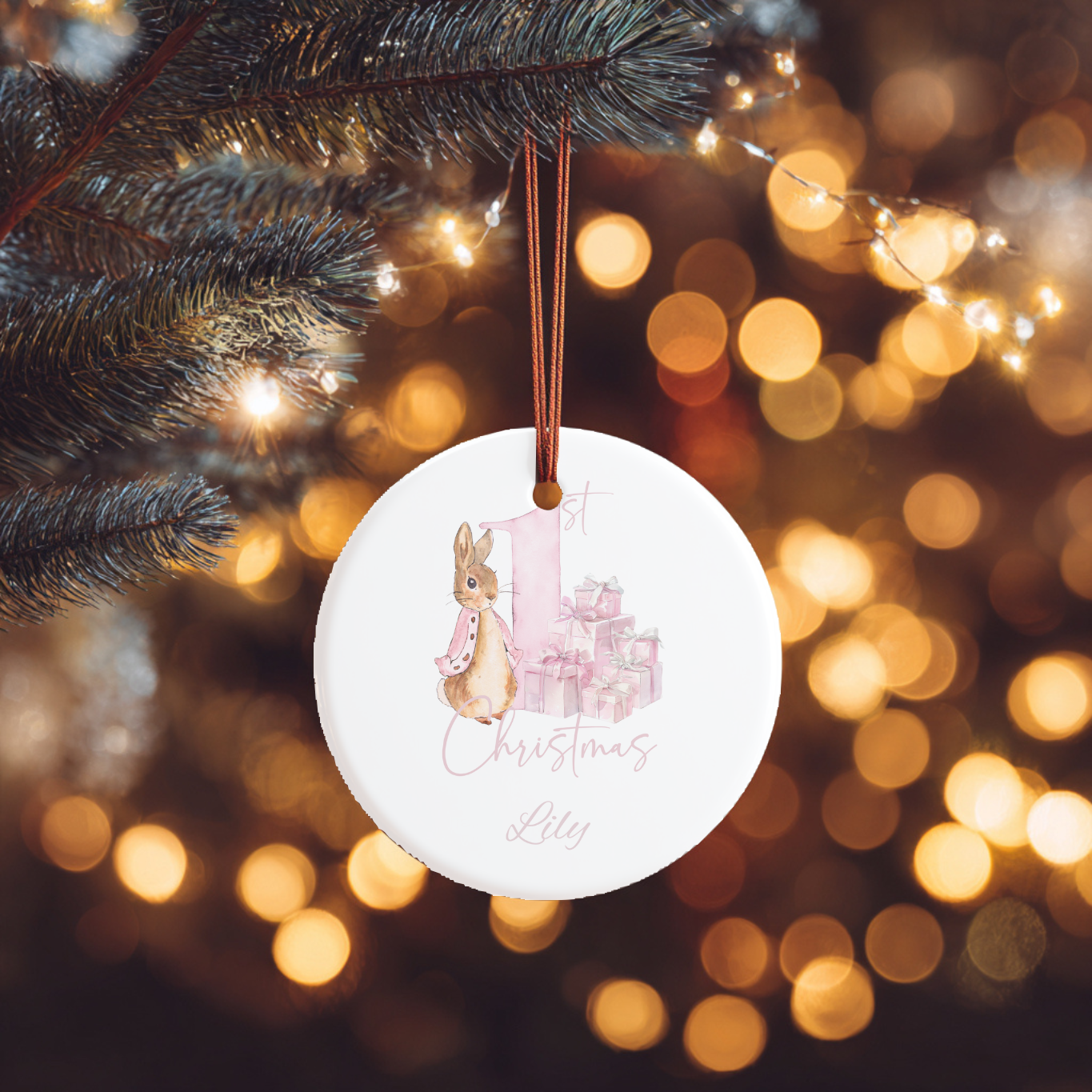 Personalised 1st Christmas Girl Ceramic Hanging Ornament