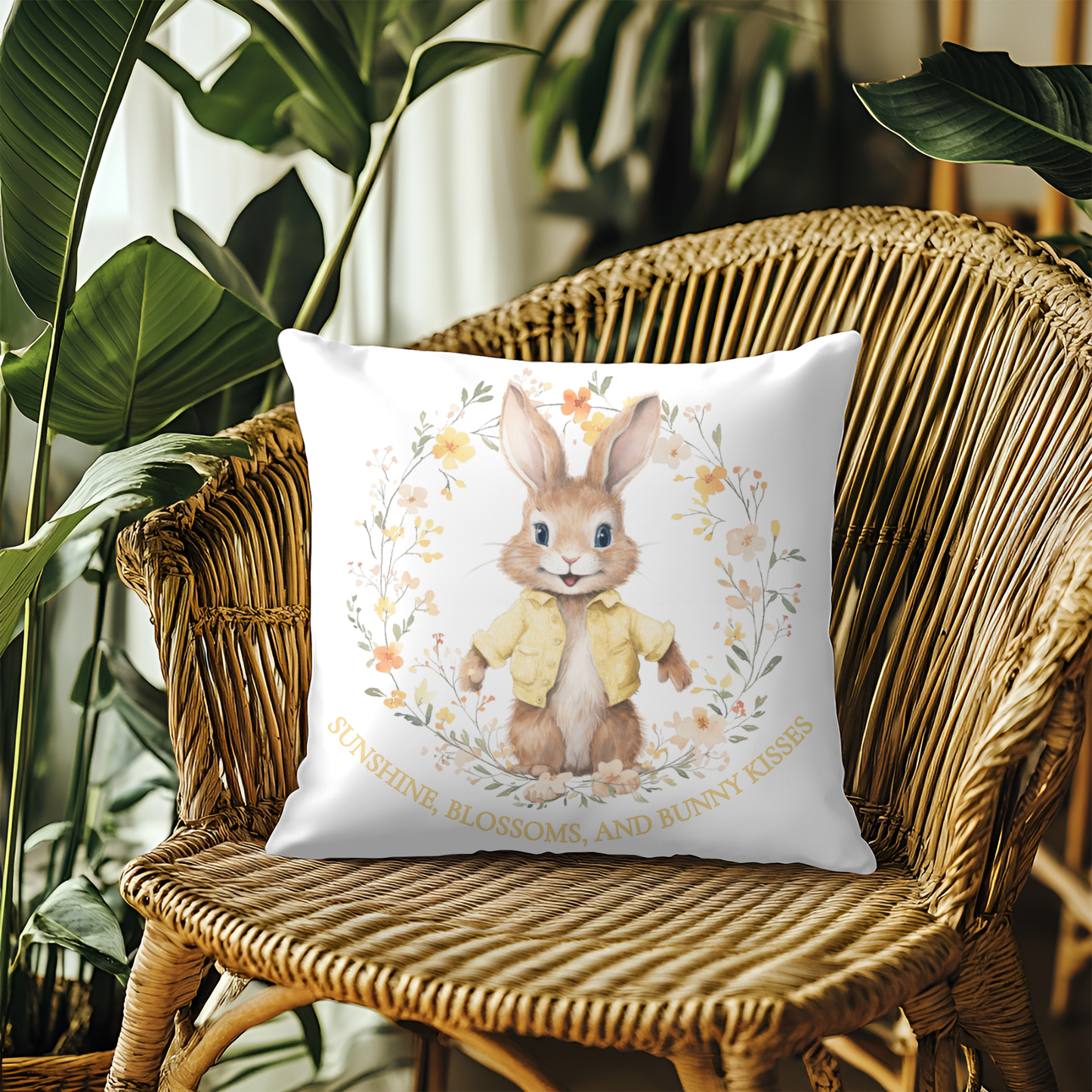 Sunshine, Blossom & Bunny Kisses Spring Yellow Design Cushion Cover 40x40CM