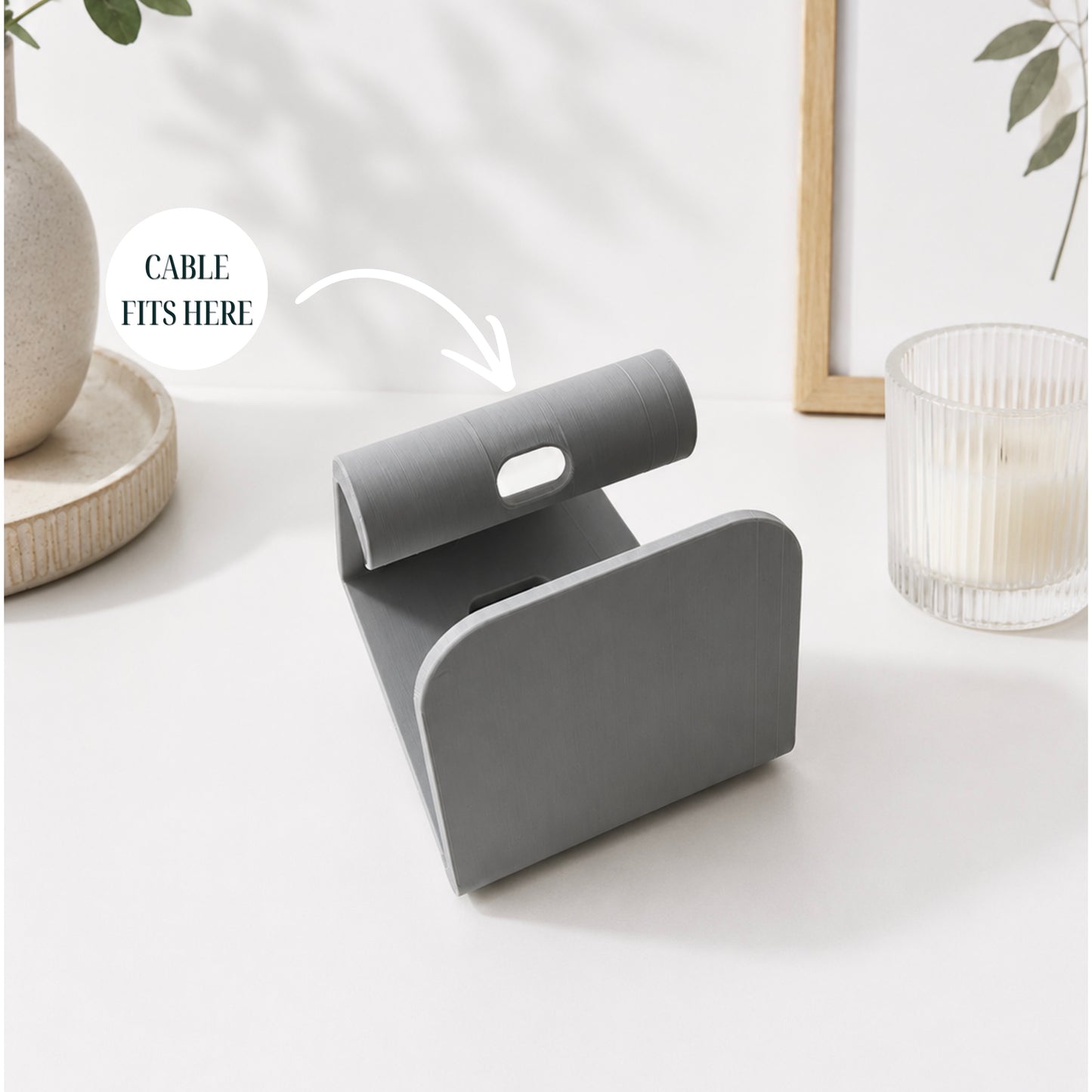 3D Printed Minimalist Modern Phone Stand With Charger Slot | Nightstand Smartphone Accessories