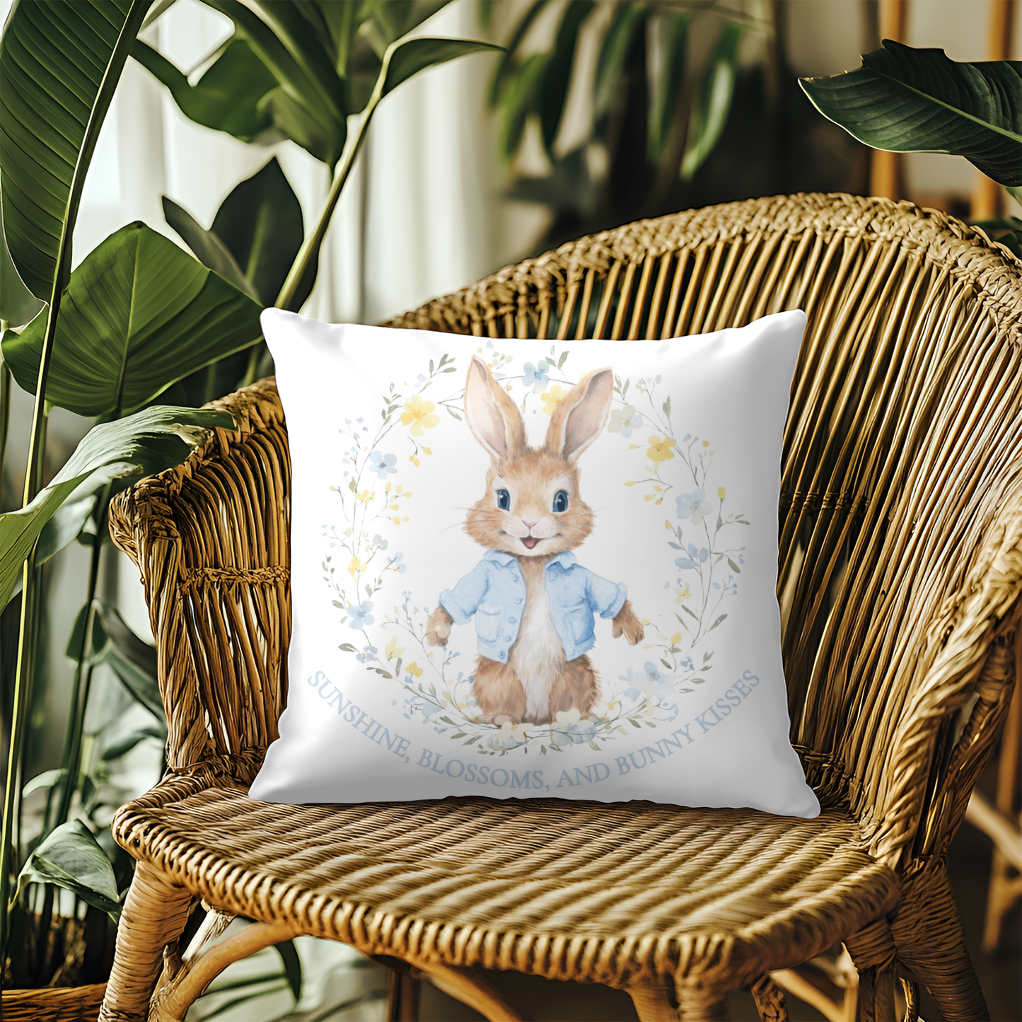 Sunshine, Blossom & Bunny Kisses Spring Pale Blue Design Cushion Cover 40x40CM