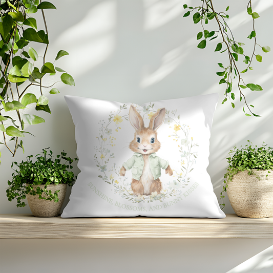 Sunshine, Blossom & Bunny Kisses Spring Sage Green Design Cushion Cover 40x40CM