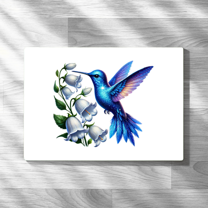 Blue Hummingbird Spring Design A4 Glass Textured Chopping Board
