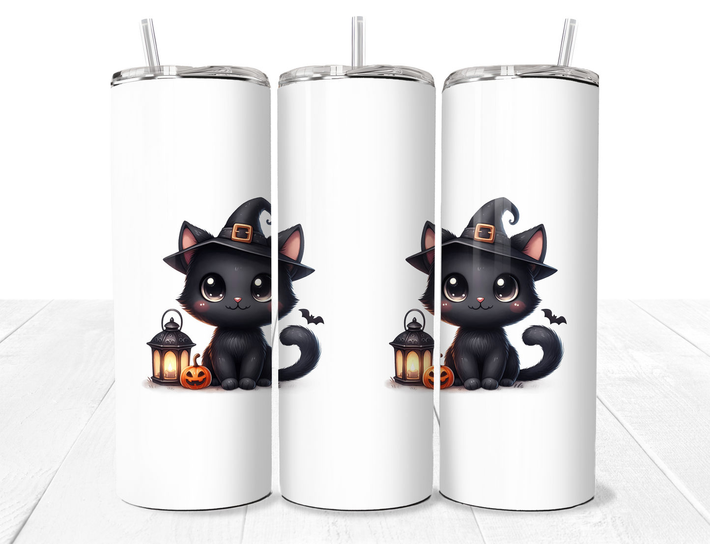 Black Cat With Witches Hat 20oz Stainless Tumbler