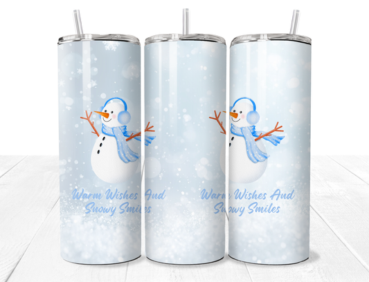 Warm Wishes & Snowy Smiles Snowman Christmas 20oz Stainless Tumbler