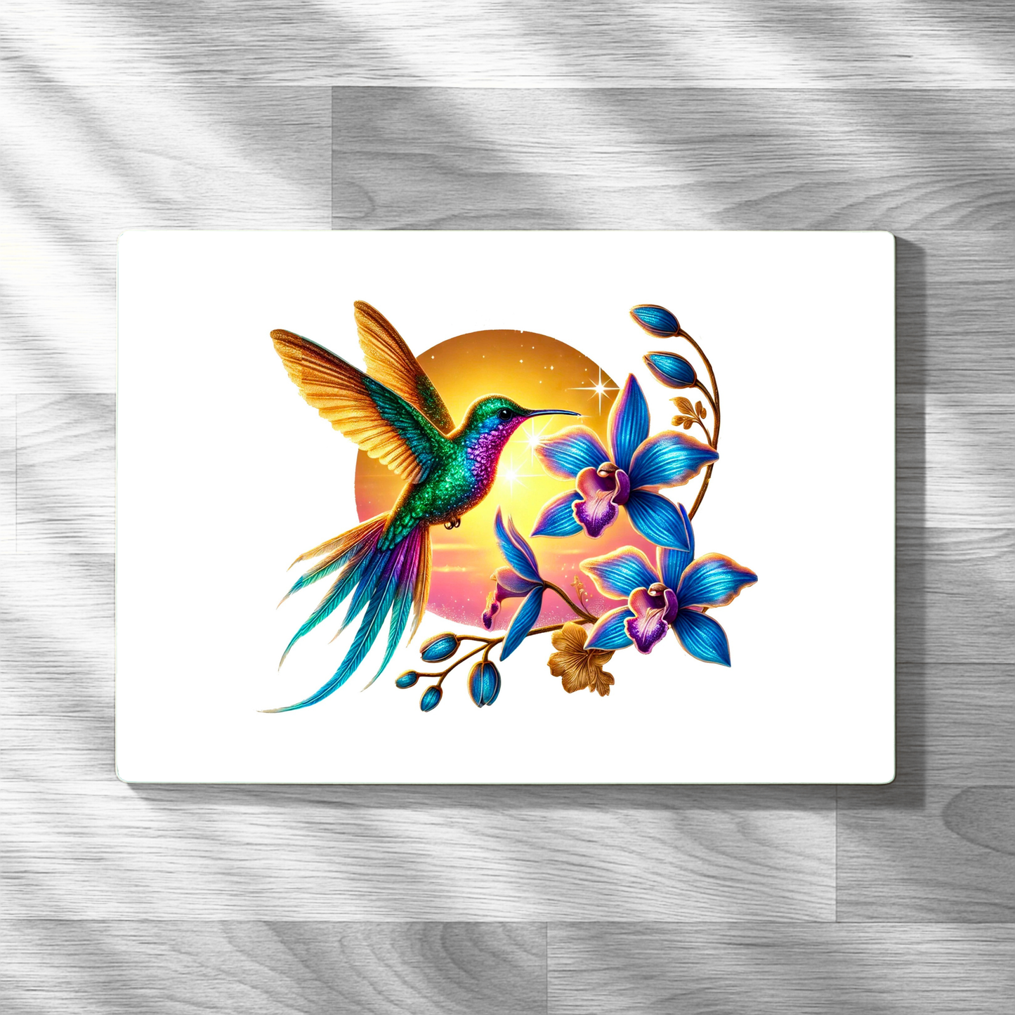 Vibrant Colourful Hummingbird Spring Design A4 Glass Textured Chopping Board