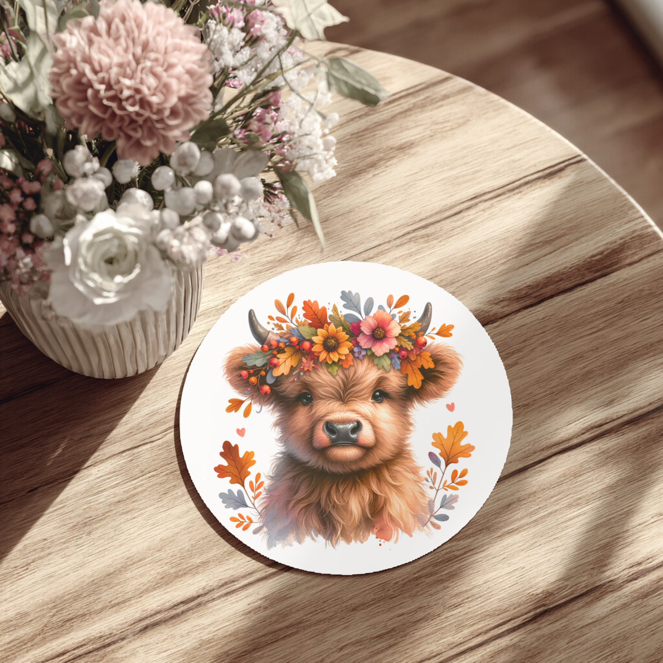 Floral Highland Cow 11oz Mug & Ceramic Coaster Set
