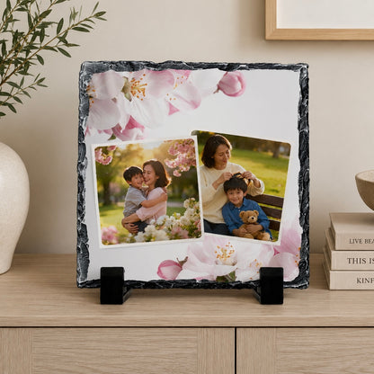 2 Image Pink & White Lillies Border Slate Design 20x20cm Glossy