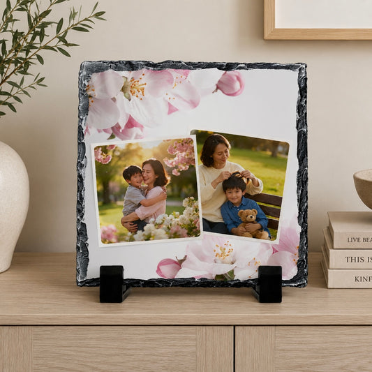 2 Image Pink & White Lillies Border Slate Design 20x20cm Glossy