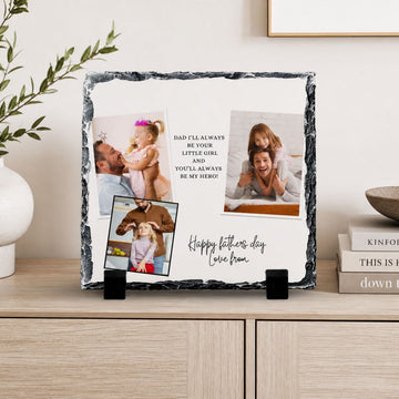 A personalized stone photo frame displaying a collage of family photos, accompanied by a message that reads "Happy Father's Day love from".