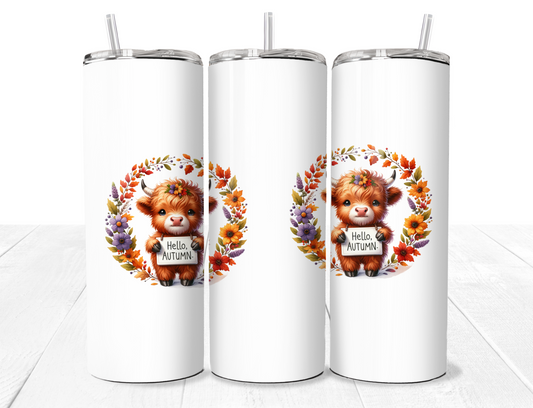 Hello Autumn Highland Cow 20oz Stainless Tumbler