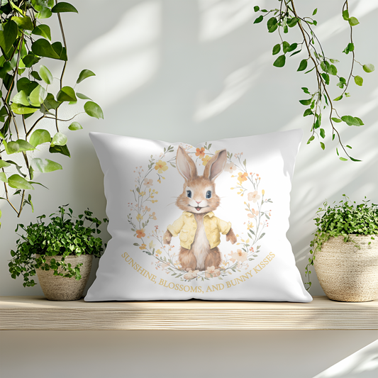Sunshine, Blossom & Bunny Kisses Spring Yellow Design Cushion Cover 40x40CM