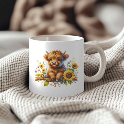 Sunflower Highland Cow 11oz Mug & Ceramic Coaster Set