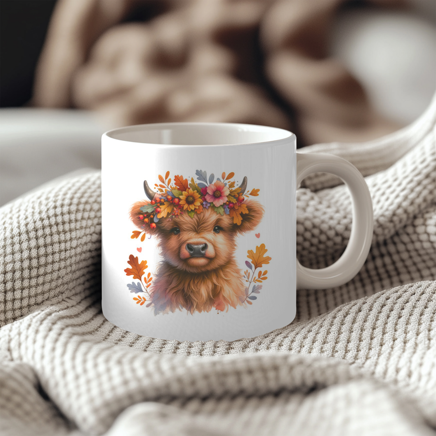Floral Highland Cow 11oz Mug & Ceramic Coaster Set