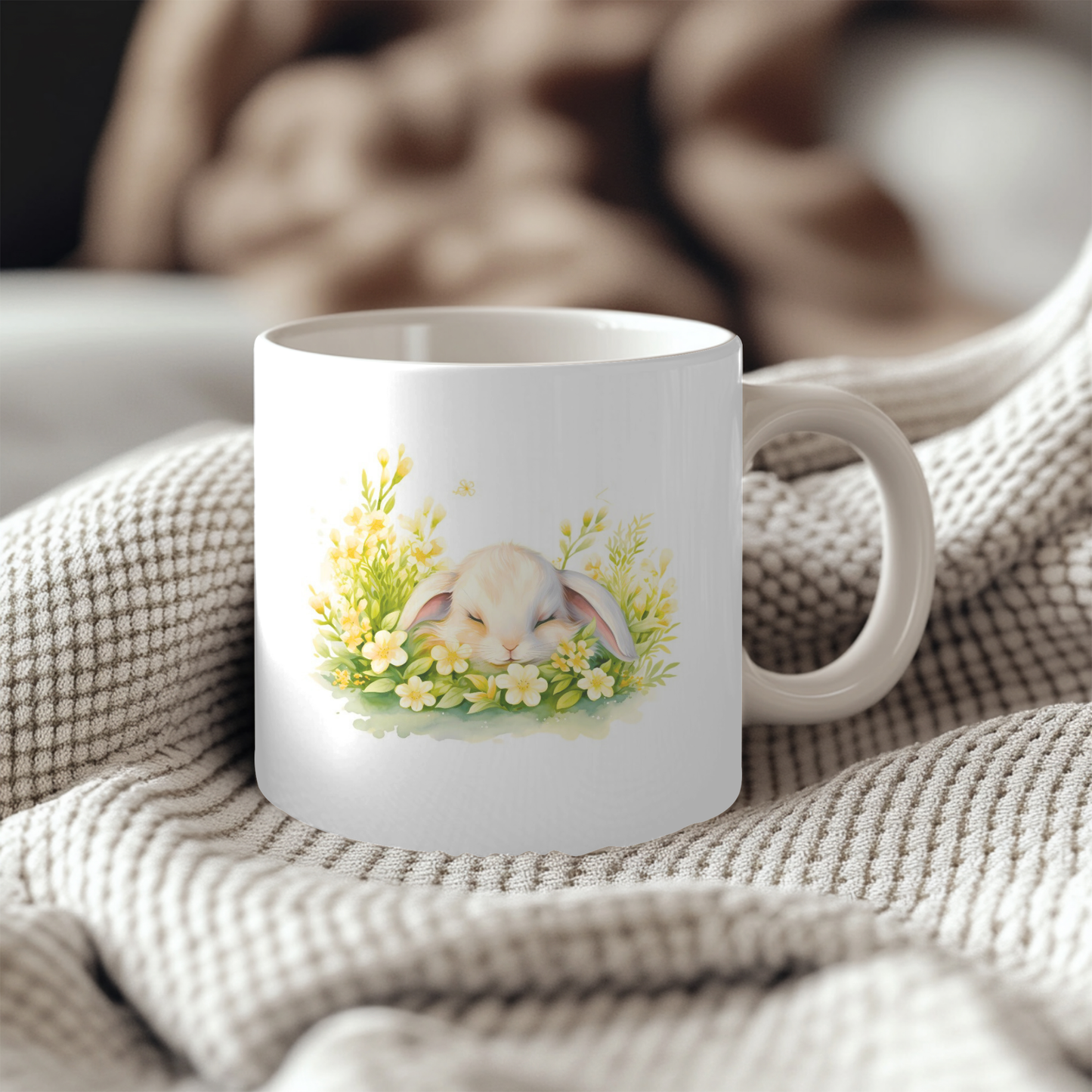 Springtime Sleepy Bunny 11oz Mug & Ceramic Coaster Set