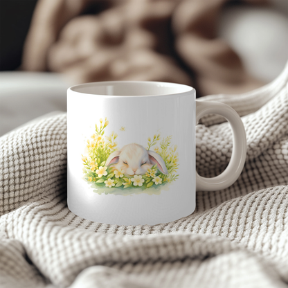 Springtime Sleepy Bunny 11oz Mug & Ceramic Coaster Set