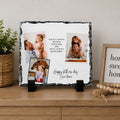 A black and white photo frame displaying a collage of three photographs, along with a message that reads 