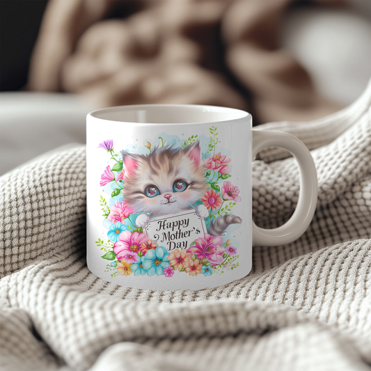 Happy Mother’s Day Cute Kitten Floral Coffee 11oz Mug | Gift for Mum Cat Lover Mug