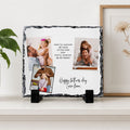 A personalized stone photo frame displaying a collage of family photos, along with a message that reads 