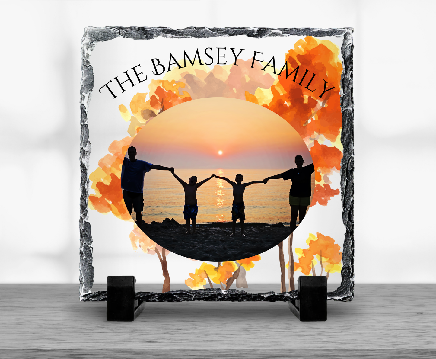 Family Autumn Photo Square Slate 20x20cm