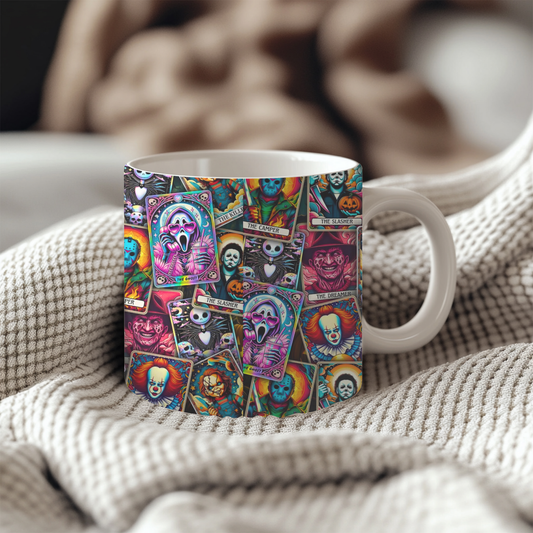 Neon Tarot Card Style Horror Puzzle 11oz Mug