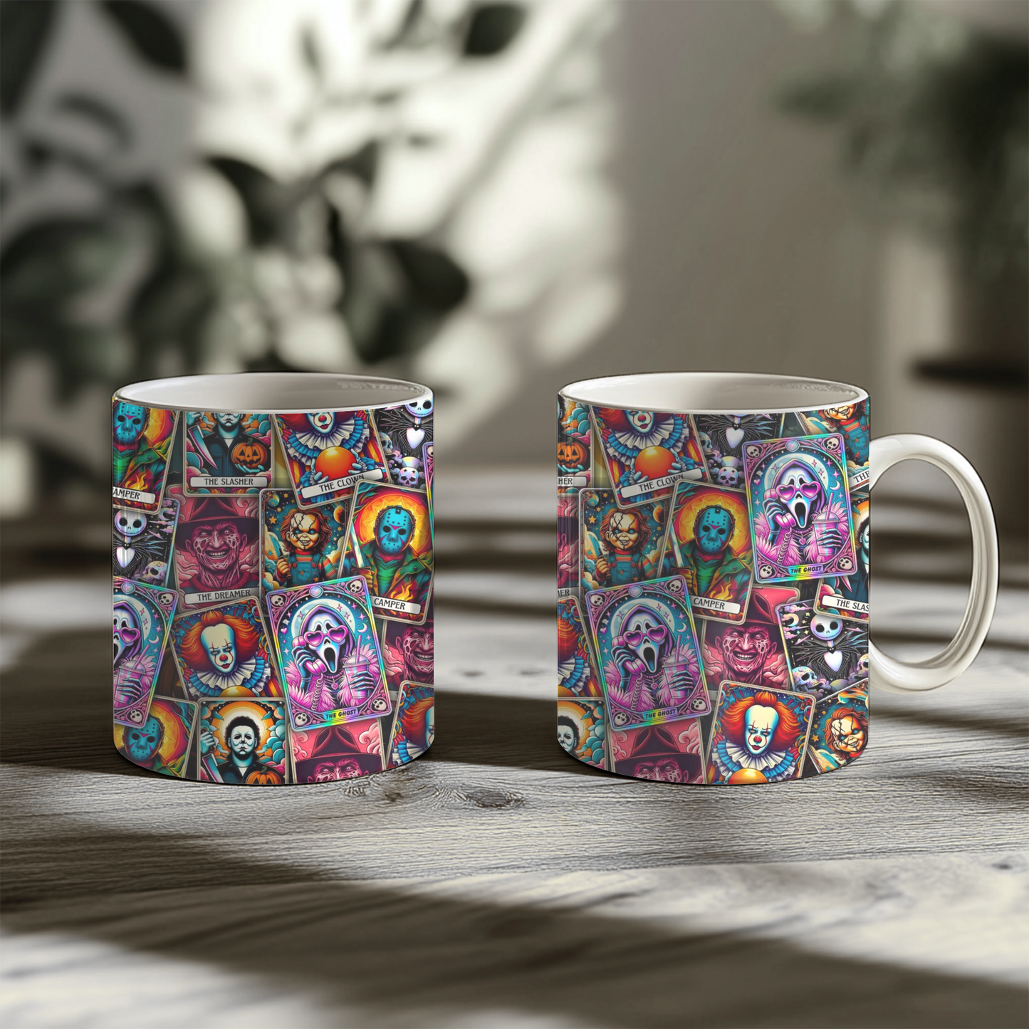 Neon Tarot Card Style Horror Puzzle 11oz Mug