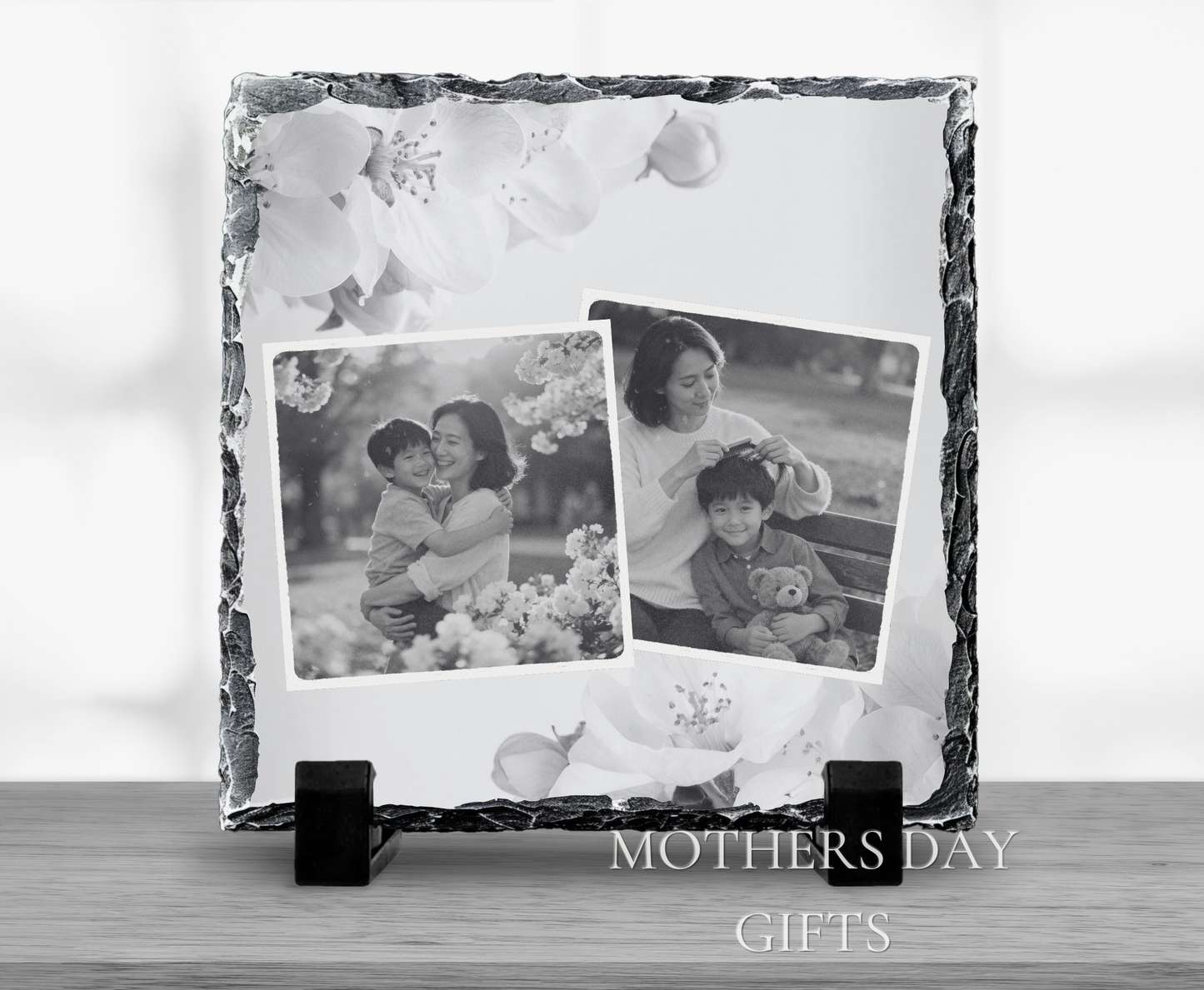 2 Image Pink & White Lillies Border Slate Design 20x20cm Glossy