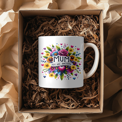 Mum You Are Awesome, Floral Coffee 11oz Mug