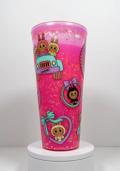 Pink Milk Labubu Vacation 24oz Snowglobe Tumbler | Ready To Ship
