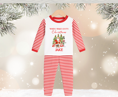 Personalised Red Santa Stripe When I Wake Up, It's Christmas Kids Pyjamas - Pre Order