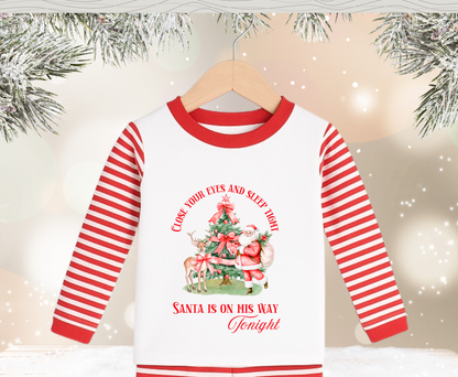 Red Stripe Santa Is On His Way Tonight Kids Pyjamas - Pre Order