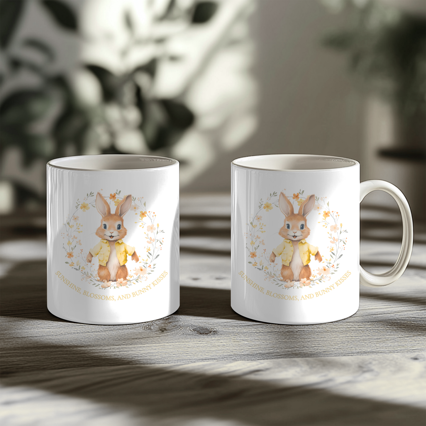 Sunshine, Blossom & Bunny Kisses Spring Yellow Design 11oz Mug